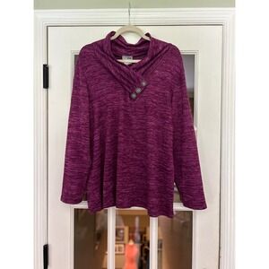 ZOE by Michael Philips XXL Heather Purple Plum Shawl Collar Neck Top EUC